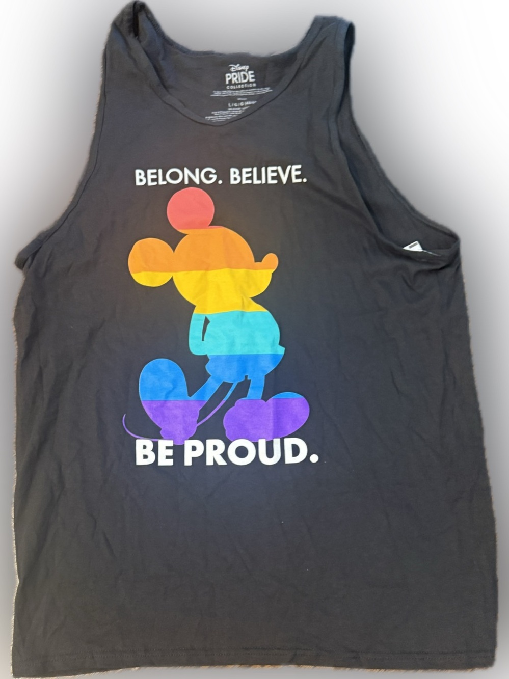 Disney Pride โBelong. Believe. Be Proud Mickey Mouse black tank top| Sz L